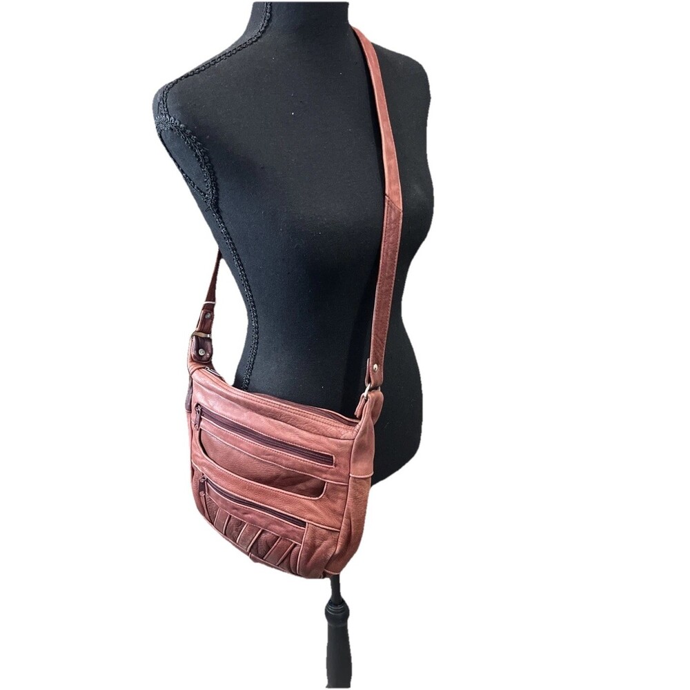 VINTAGE Distressed Leather Handbag MADE IN MEXICO Reddish/Brown 90s Y2K Retro